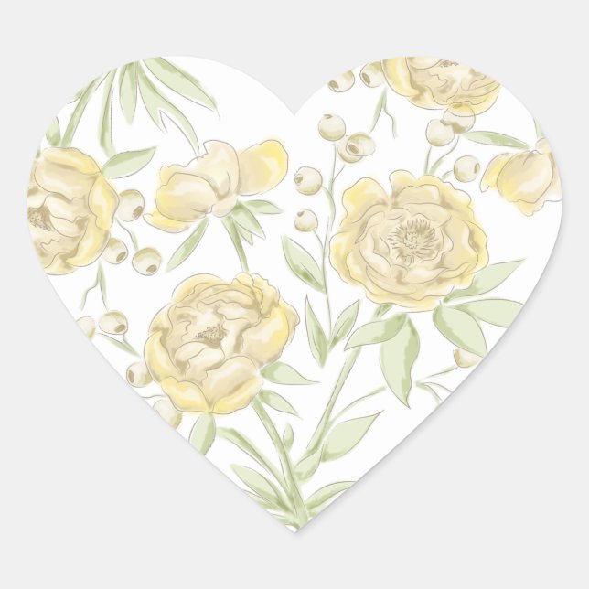 Yellow Rose Wedding Heart Sticker (Front)