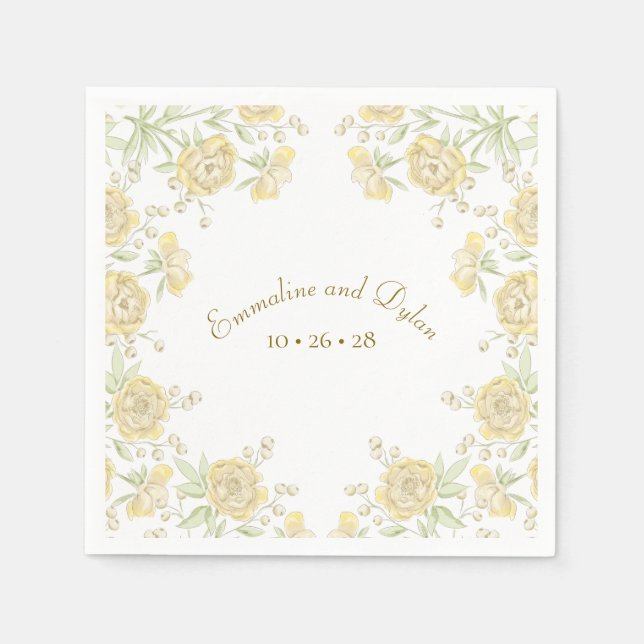 Yellow Rose Wedding Napkins (Front)