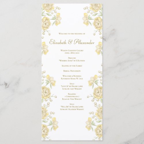 Yellow Rose Wedding Programs