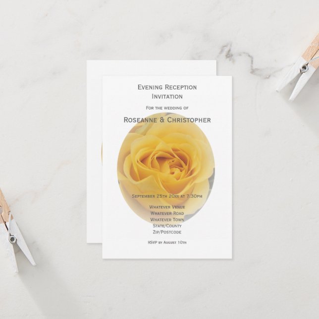Yellow Rose Wedding Reception Invitation (Front/Back In Situ)