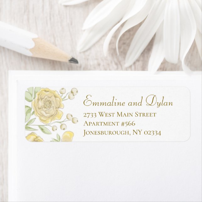 Yellow Rose Wedding Return ADdress Label (Insitu)