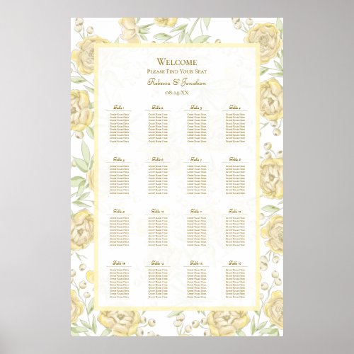 Yellow Rose Wedding Seating Chart