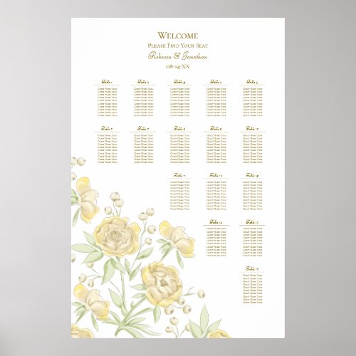 Yellow Rose Wedding Seating Chart