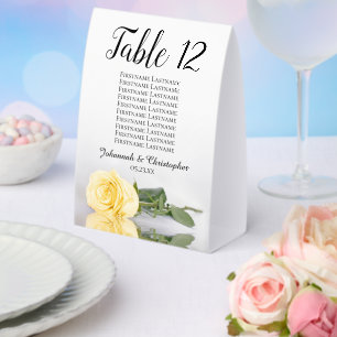 Yellow Rose Wedding Table Number Seating Chart Paper Table Tent