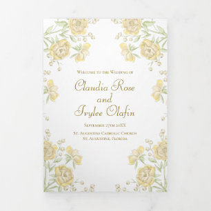 Yellow Rose Wedding Tri-Fold Program