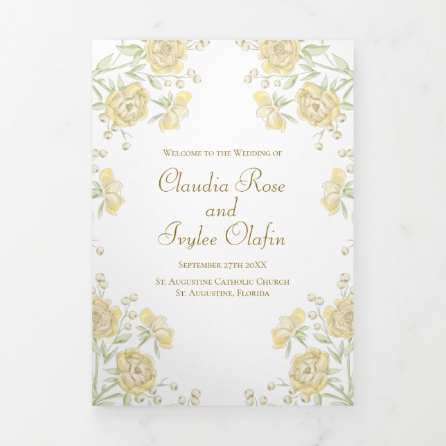Yellow Rose Wedding Tri-Fold Program (Cover)