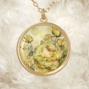Yellow Rose With Gold Veining Gold Plated Necklace