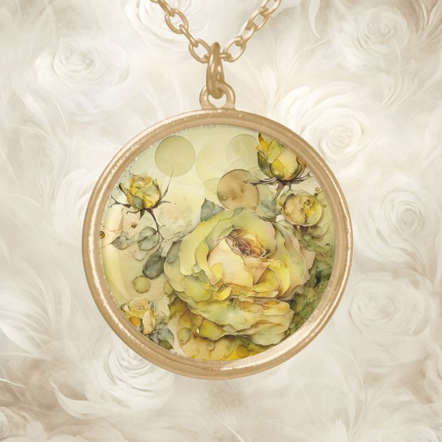 Yellow Rose With Gold  Veining Gold Plated Necklace (Creator Uploaded)