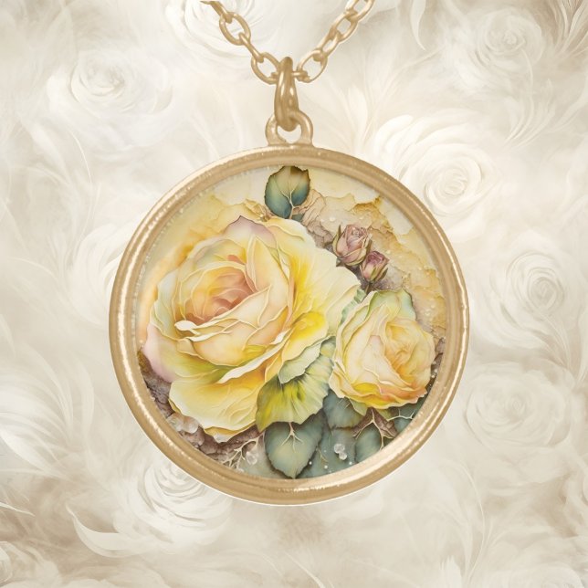 Yellow Rose With Gold  Veining Plated Necklace (Creator Uploaded)