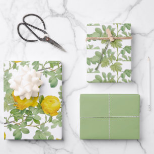 Yellow Rose with Green Leaves Wrapping Paper Sheets
