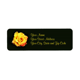 Yellow rose with rain drops label