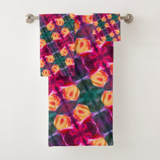 Yellow Rosebud Abstract Flower Art Painting Bath Towel Set