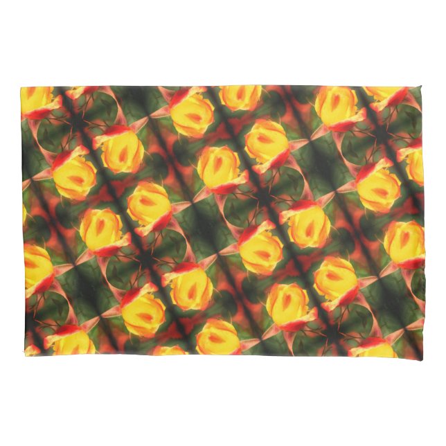 Yellow Rosebud Abstract Flower Art Painting  Pillow Case (Front)