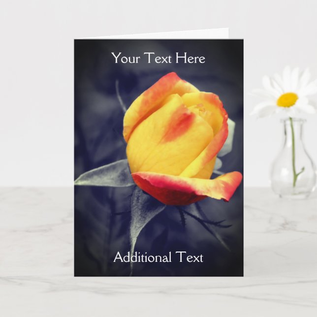 Yellow Rosebud Black And White Personalized Photo  Card (Small Plant)