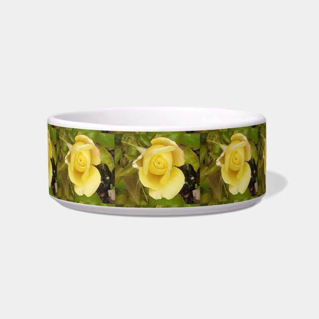 Yellow Rosebud Ceramic Pet Bowl (Front)
