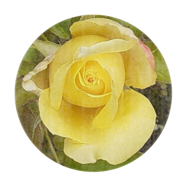 Yellow Rosebud Chopping Board (Front)