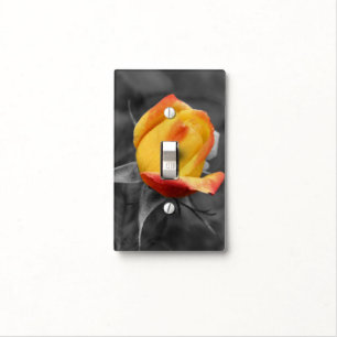 Yellow Rosebud Flower In Black And White Light Switch Cover