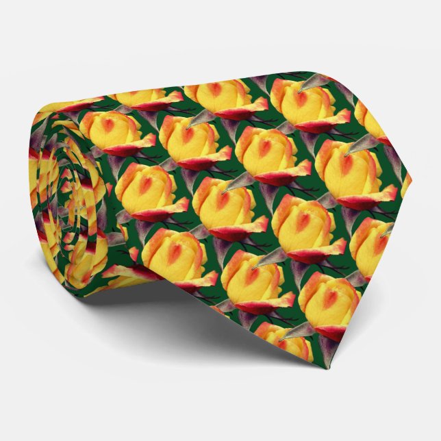 Yellow Rosebud Flower Nature Pattern Neck Tie (Rolled)