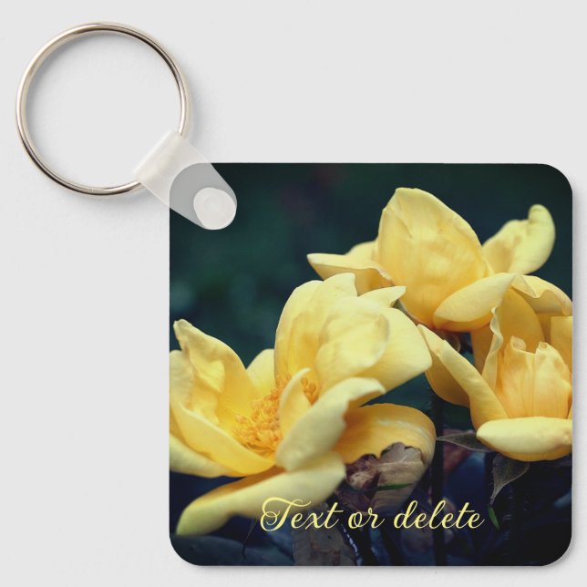 Yellow Rosebud Flower Personalized Keychain (Front)