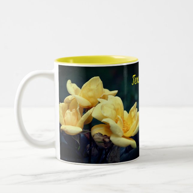Yellow Rosebud Flower Personalized Two-Tone Coffee Mug (Left)