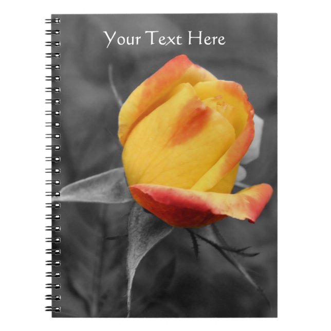 Yellow Rosebud Partial Color Floral Notebook (Front)