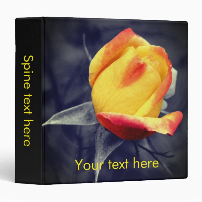 Yellow Rosebud Partial Color Personalized 3 Ring Binder (Front/Spine)
