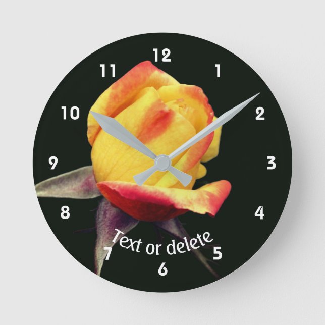 Yellow Rosebud Personalized Round Clock (Front)