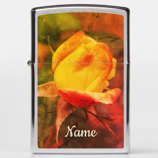 Yellow Rosebud Red Highlight Abstract Personalized Zippo Lighter