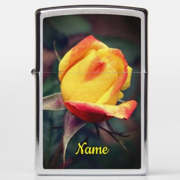 Yellow Rosebud With Red Highlights Personalized Zippo Lighter by SmilinEyesTreasures at Zazzle