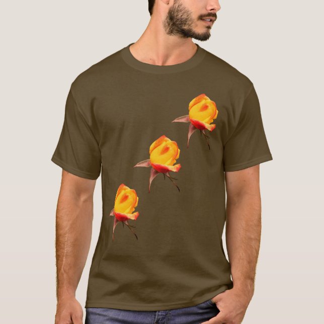Yellow Rosebuds Flower Nature Art T-Shirt (Front)