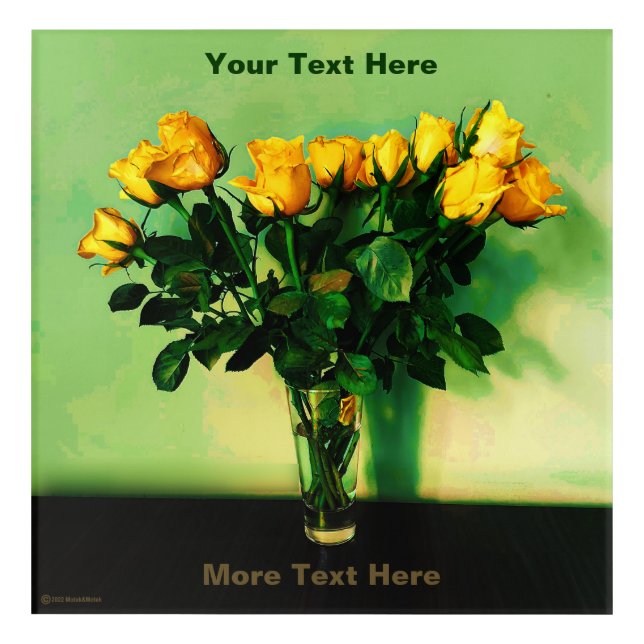 Yellow Roses Against A Green Wall Acrylic Print (Front)
