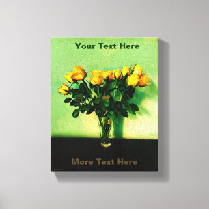 Yellow Roses Against A Green Wall Canvas Print