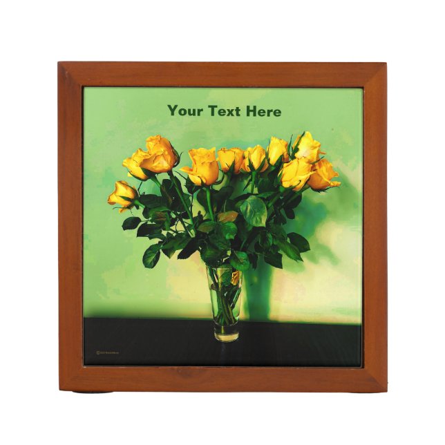 Yellow Roses Against A Green Wall Desk Organizer (Front)