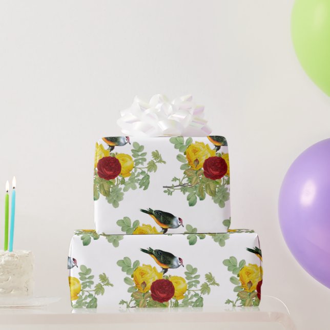 Yellow Roses  and Birds Wrapping Paper (Party Gifts)