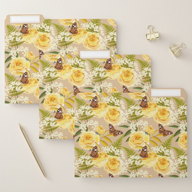 Yellow Roses And Butterflies  File Folder (Set)