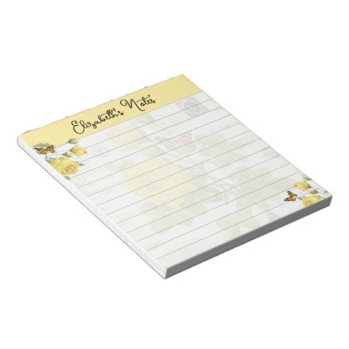 Yellow roses and butterflies personalized notepad