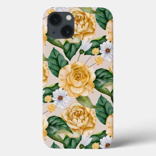 Yellow Roses and Daises in Watercolor iPhone 13 Case
