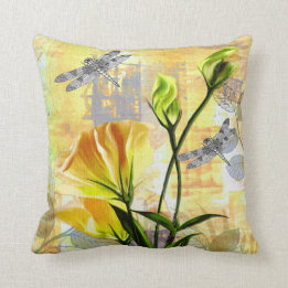 Yellow Roses and Dragonflies in the Brier Throw Pillow