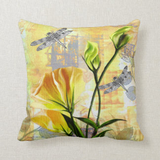 Yellow Roses and Dragonflies in the Brier Throw Pillow