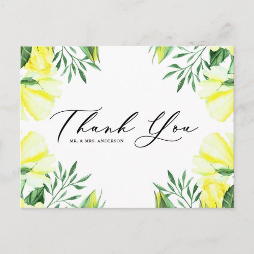 Yellow Roses and Peonies Bouquet Wedding Thank You Postcard