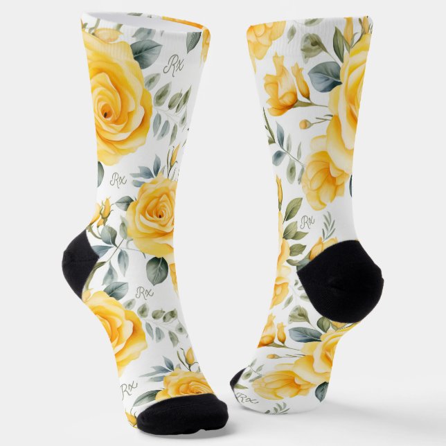 Yellow Roses and RX Symbol Socks (Angled)
