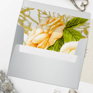 Yellow Roses and Silver Wedding Envelope
