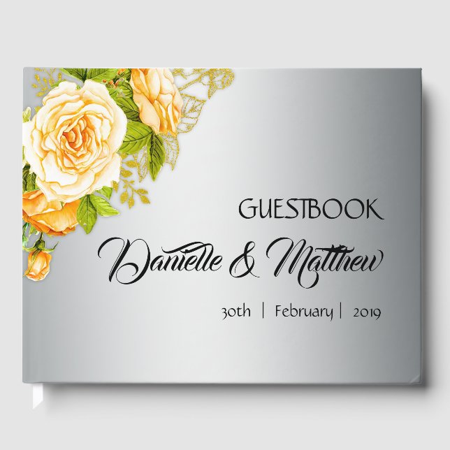 Yellow Roses and Silver Wedding Guestbook (Front)