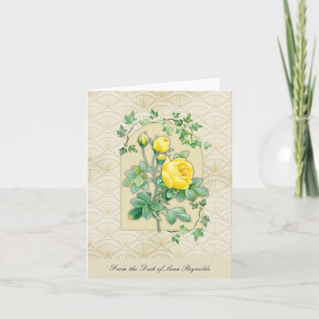 Yellow Roses Art Deco Note Cards (Front)