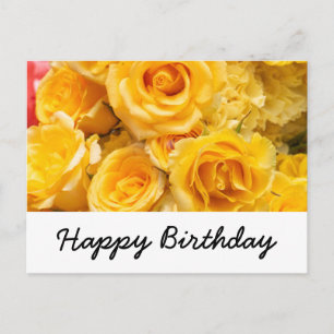 Yellow roses background happy birthday postcard