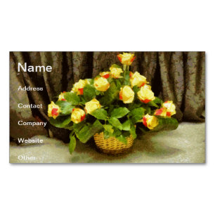 Yellow roses basket painting business card magnet