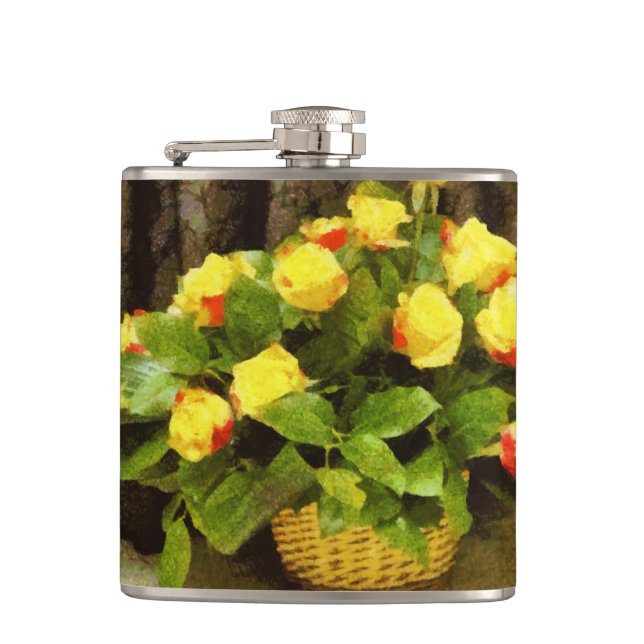 Yellow roses basket painting flask (Front)