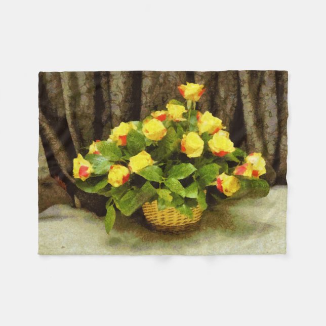 Yellow roses basket painting fleece blanket (Front (Horizontal))
