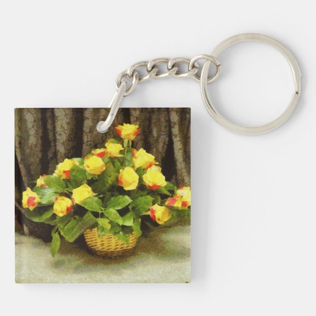 Yellow roses basket painting keychain (Back)