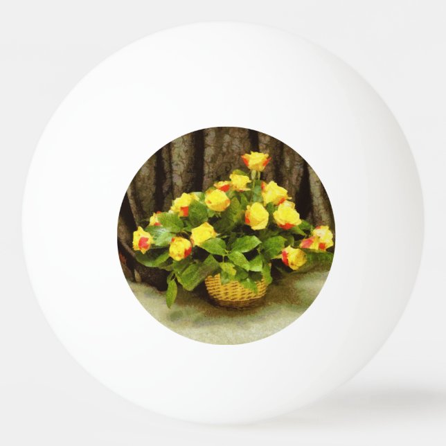 Yellow roses basket painting Ping-Pong ball (Front)